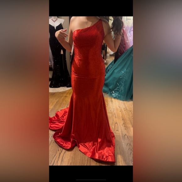 Jovani 22523 Lace-Up Back One
Shoulder Dress - Picture 5 of 5